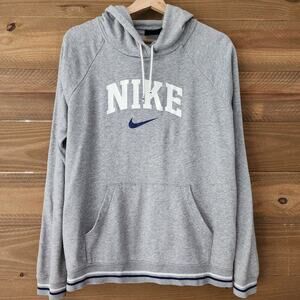 Nike light gray hoodie striped hem pullover‎ womens size L